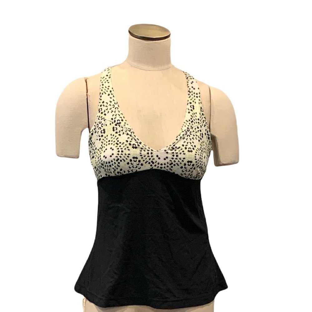 Columbia Swimsuit Tankini Top Black, Off White, Green Geometric &β Solid M #210A